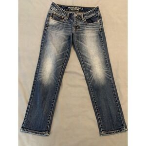 American Eagle Jeans Womens‎ 0 Blue Medium Wash Boy Crop Low Rise Stretch Denim